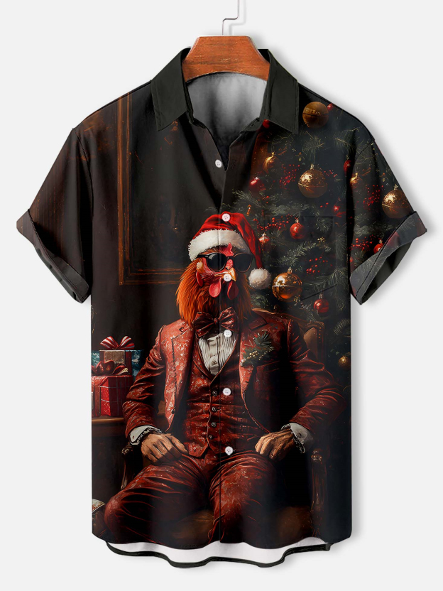 Men's Christmas Animal Graphic Short Sleeve Shirt