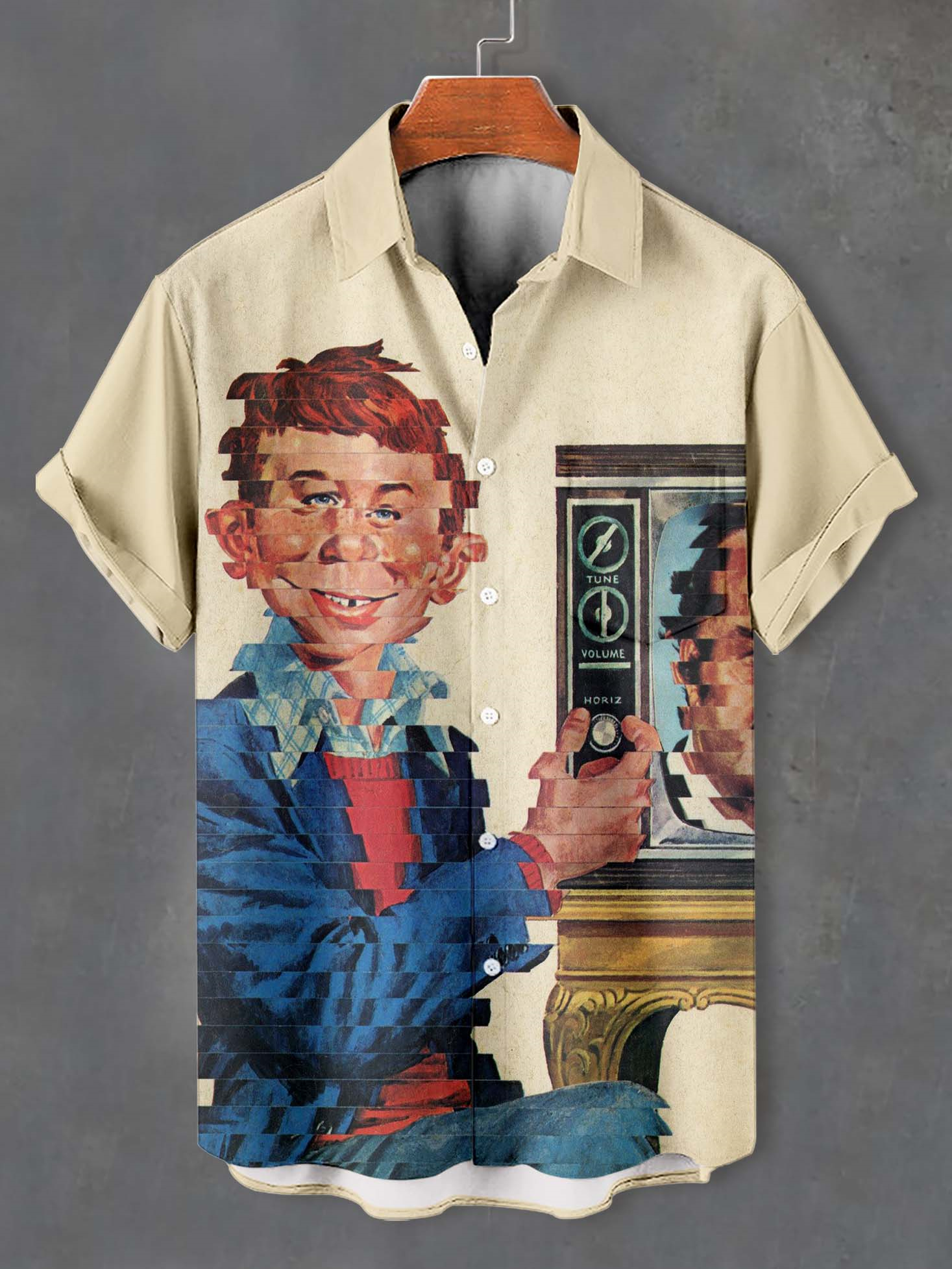 Men's Retro Anime Illustration Short Sleeve Shirt