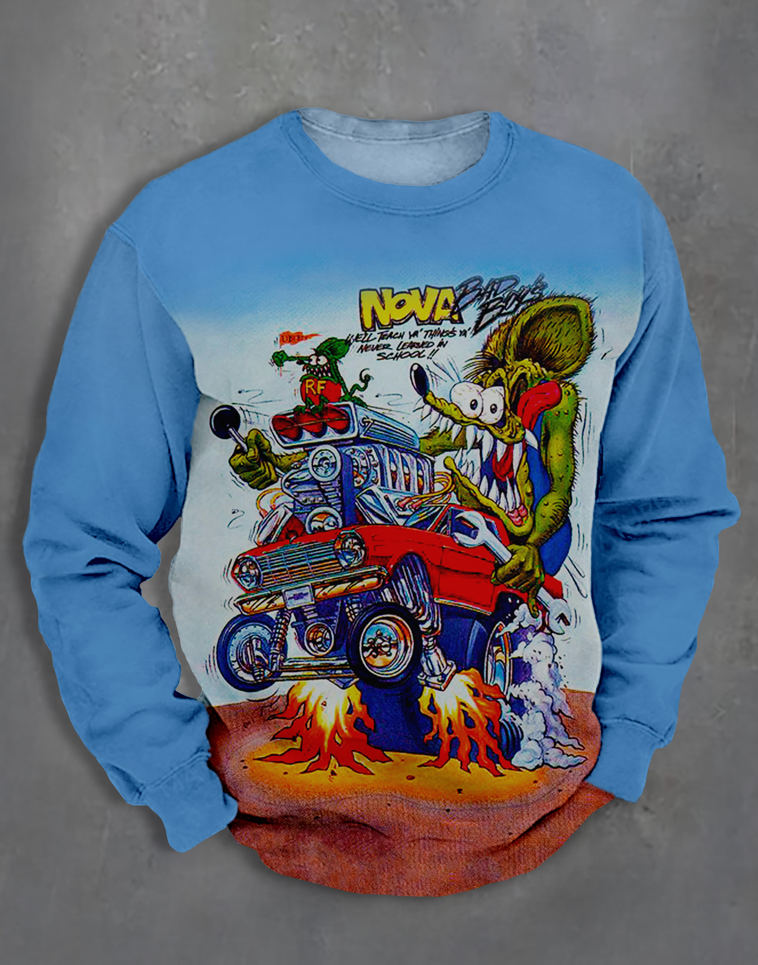 Men's Retro Cartoon Car Graphic Illustration Long Sleeve Sweatshirt