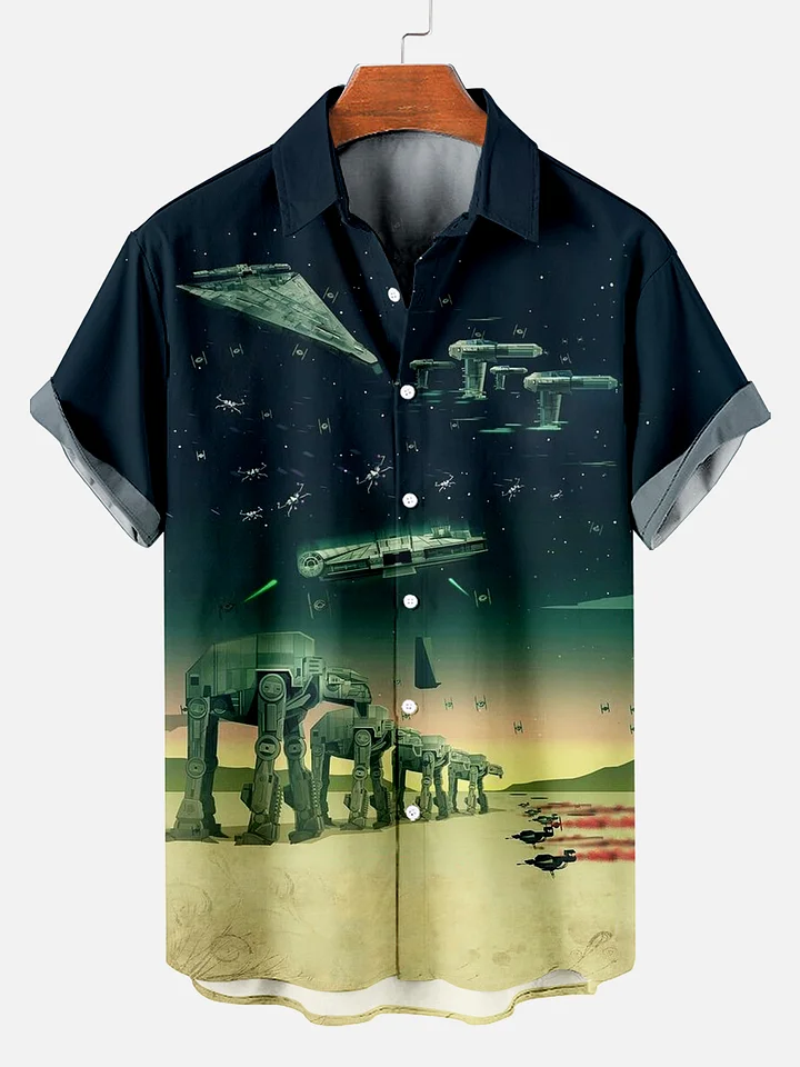 Spaceship machine element graphic short-sleeved shirt