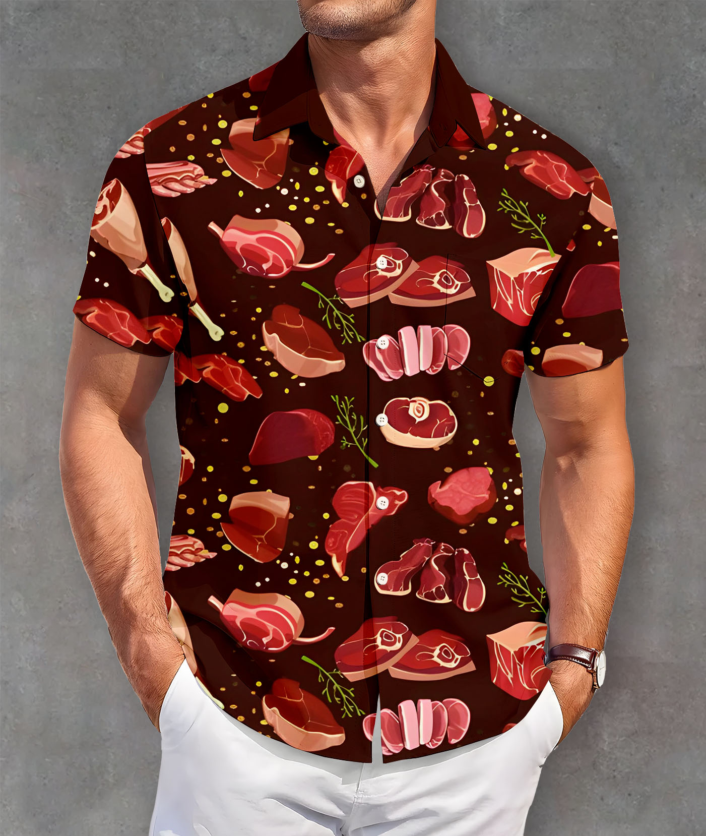 Men's Classic Green Monster Christmas Slogan Contrast Fun Short Sleeve