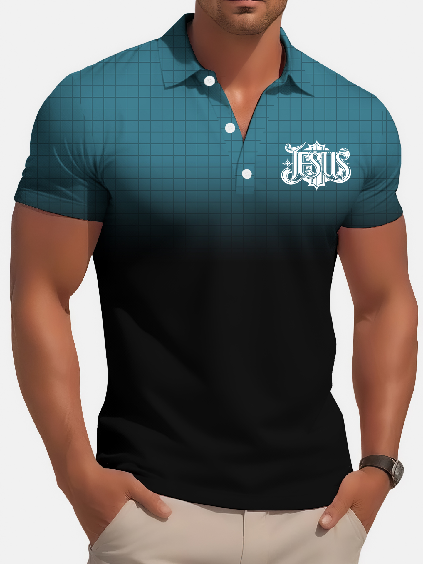 Men's Golf Casual Jesus Graphic Short Sleeve Polo Shirt