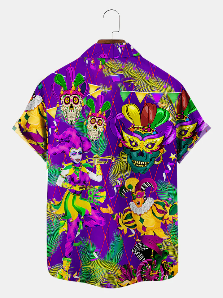 Men's Mardi Gras Elements Graphic Festive Short Sleeve Shirt