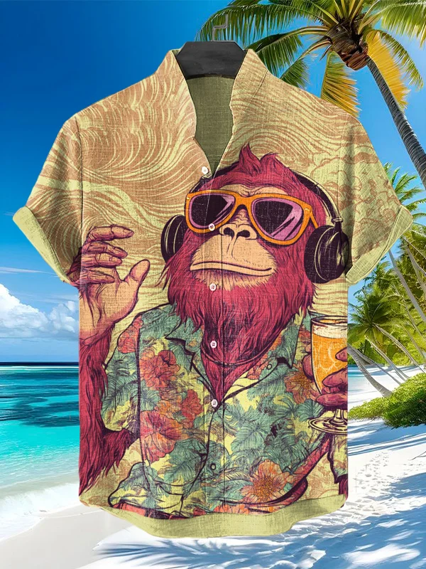 Men's Hawaiian Fun Animal Print Short Sleeve Shirt