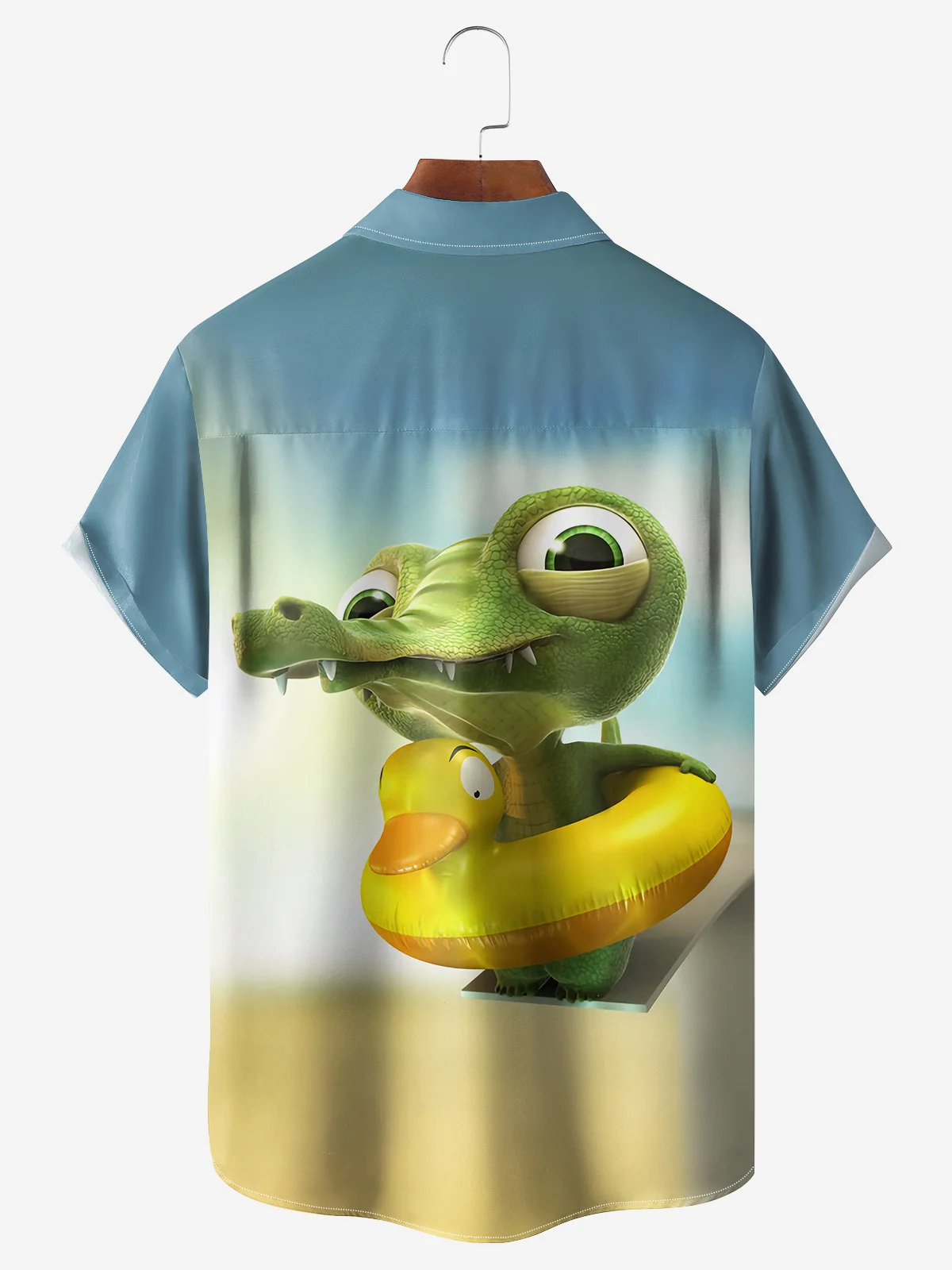 Men's Fun Swimming Crocodile Casual Short Sleeve Pocket Shirt