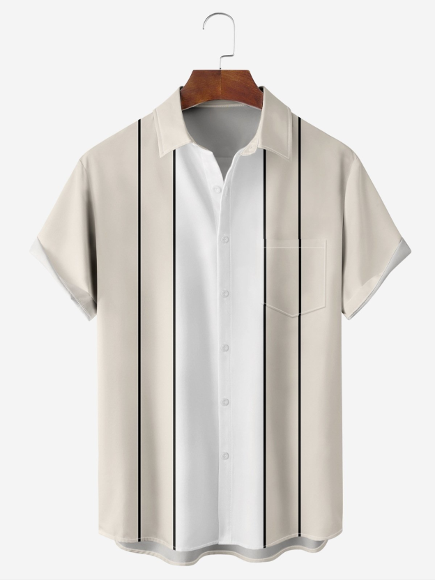 Christmas greetings from Santa Claus delivering gifts on a motorcycle Christmas Chest Pocket Short Sleeve Bowling Shirt