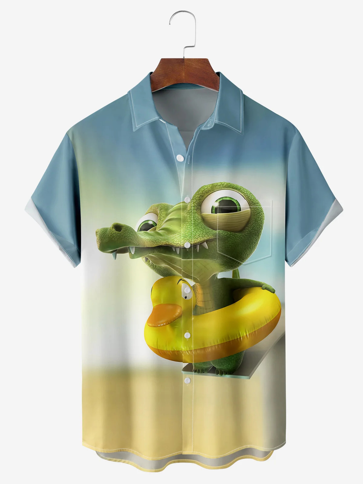 Men's Fun Swimming Crocodile Casual Short Sleeve Pocket Shirt