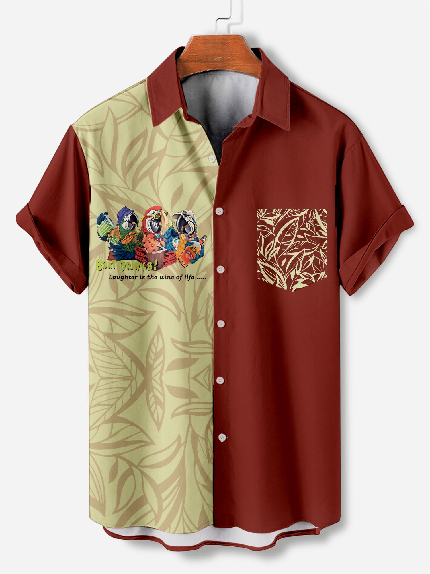 Men's Casual Hawaiian Birds Graphic Illustration Short Sleeve Shirt