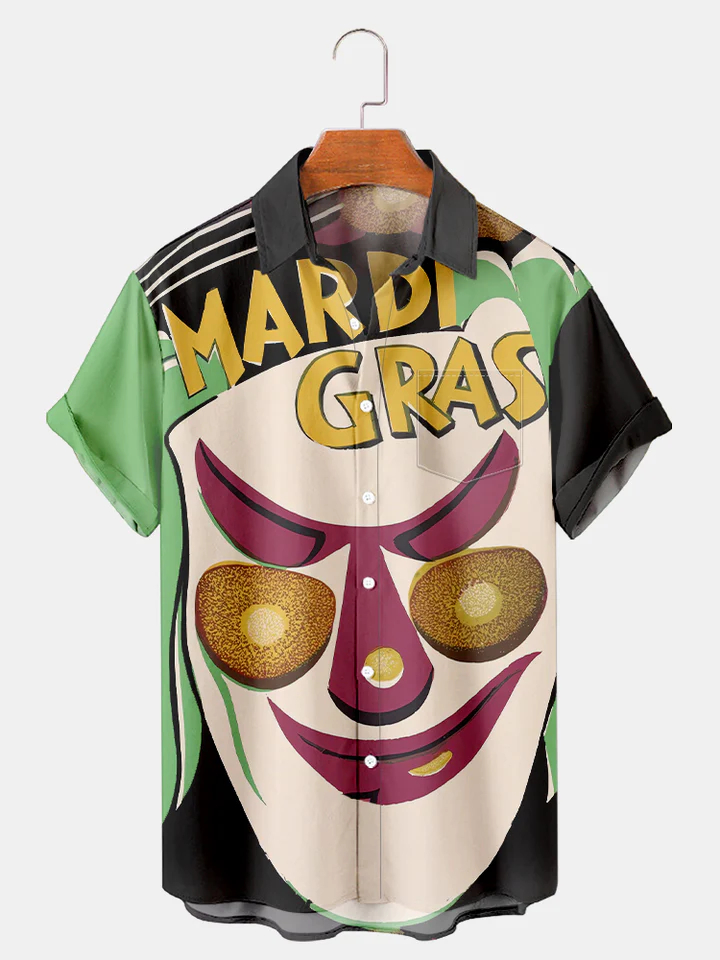 Men's Mardi Gras Elements Graphic Festive Short Sleeve Shirt