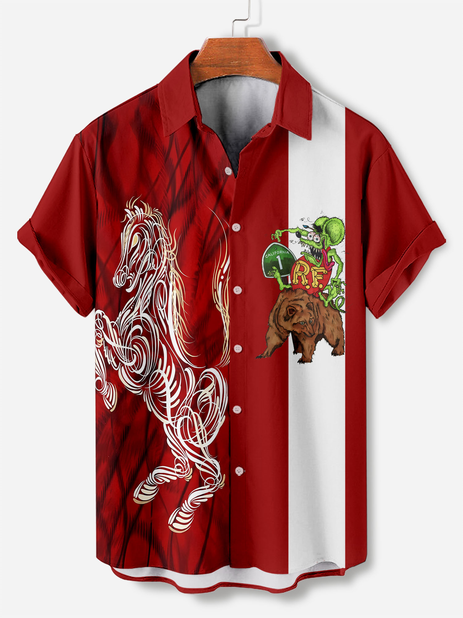 Men's cartoon racing stripe element short-sleeved shirt