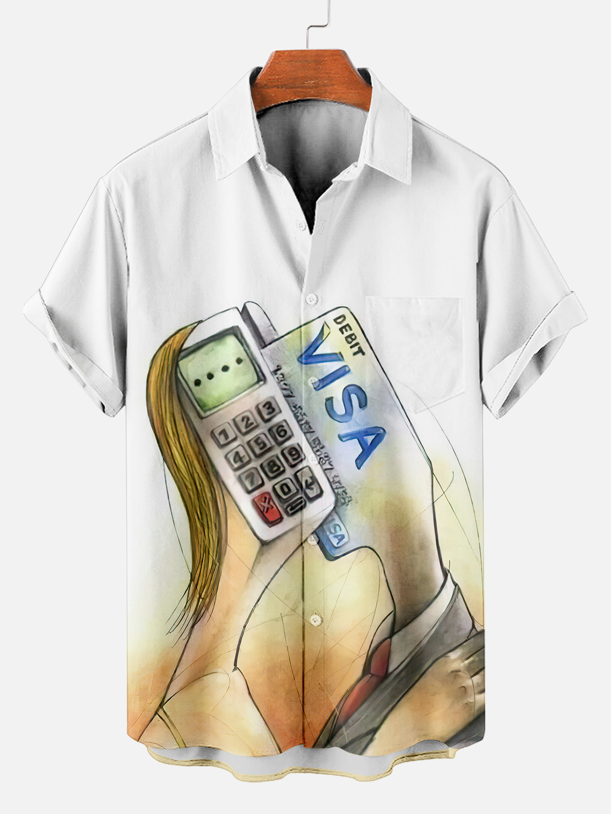 Men's retro illustration short sleeve shirt
