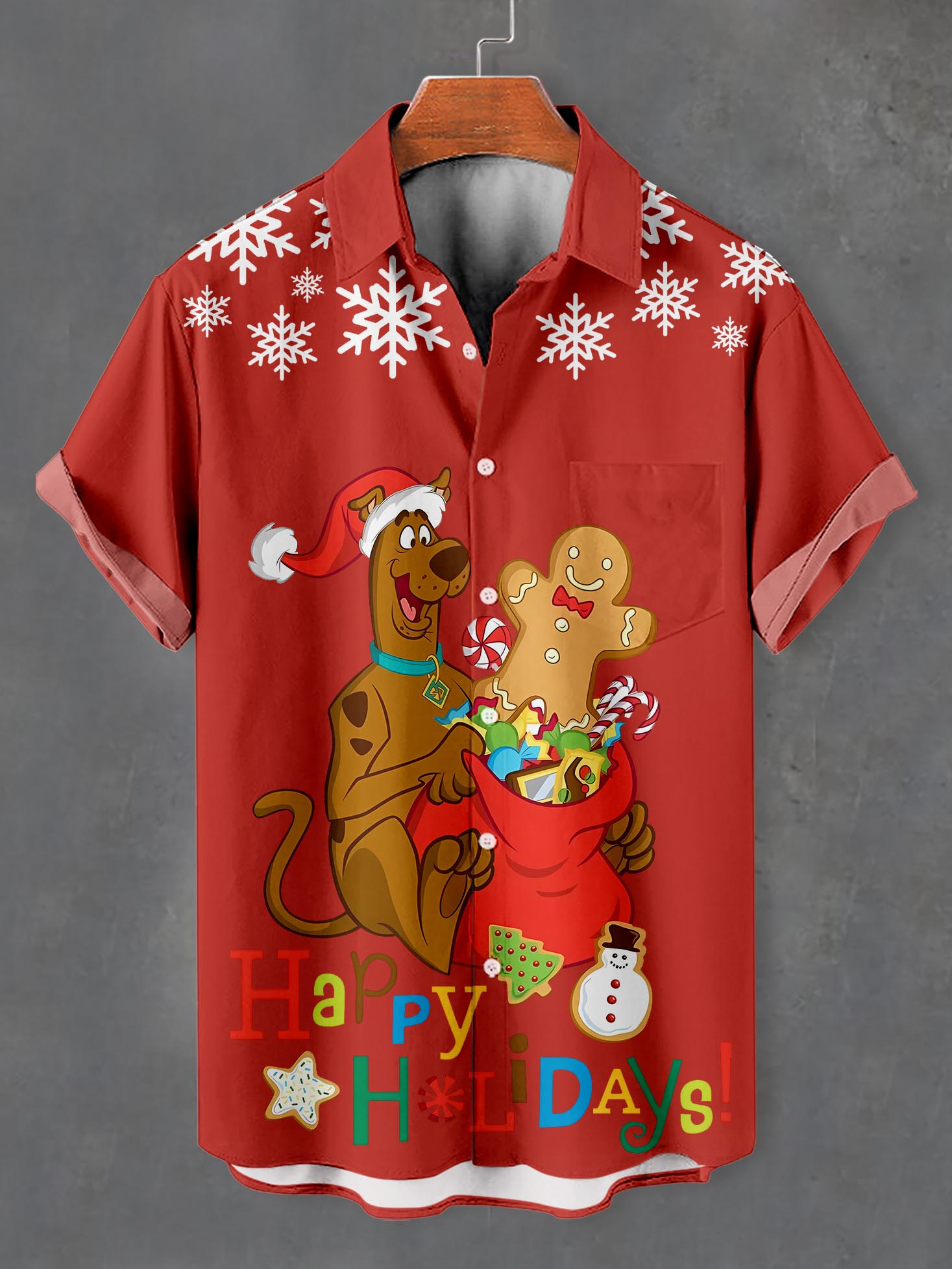 Men's Christmas Cartoon Graphic Short Sleeve Shirt