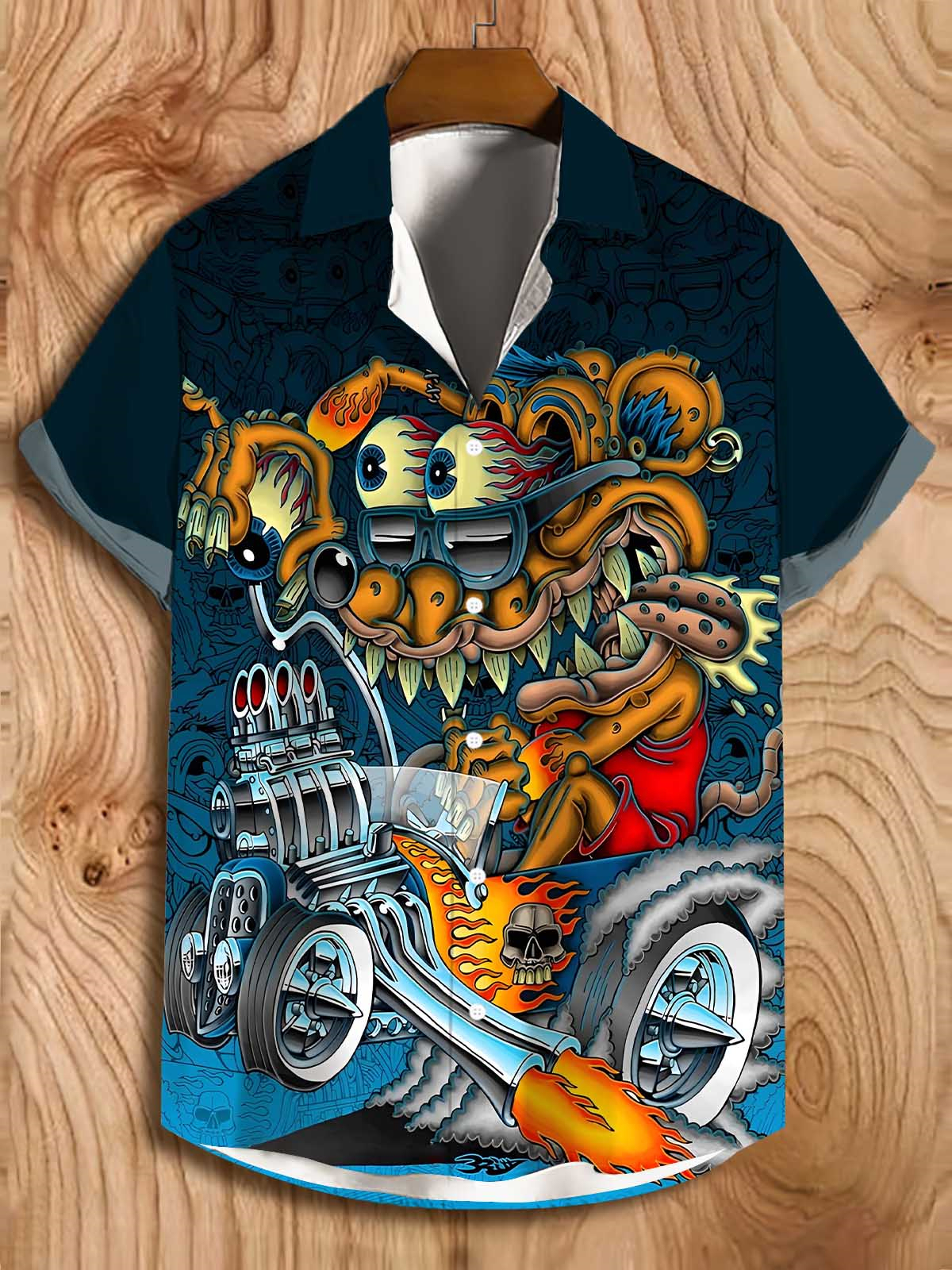Men's Cartoon Car Graphic Short Sleeve Shirt