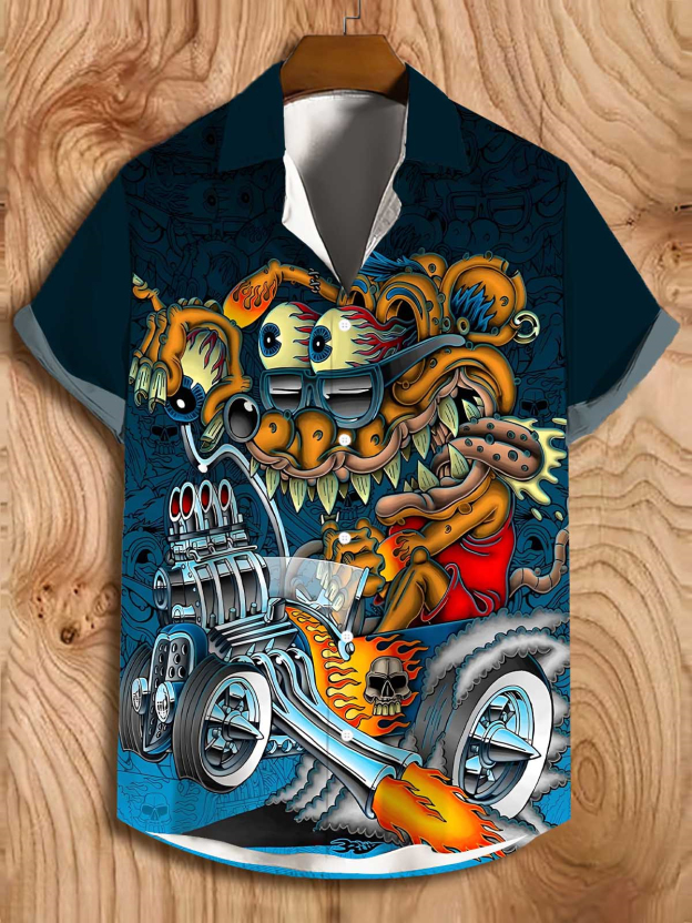 Men's Cartoon Car Graphic Short Sleeve Shirt