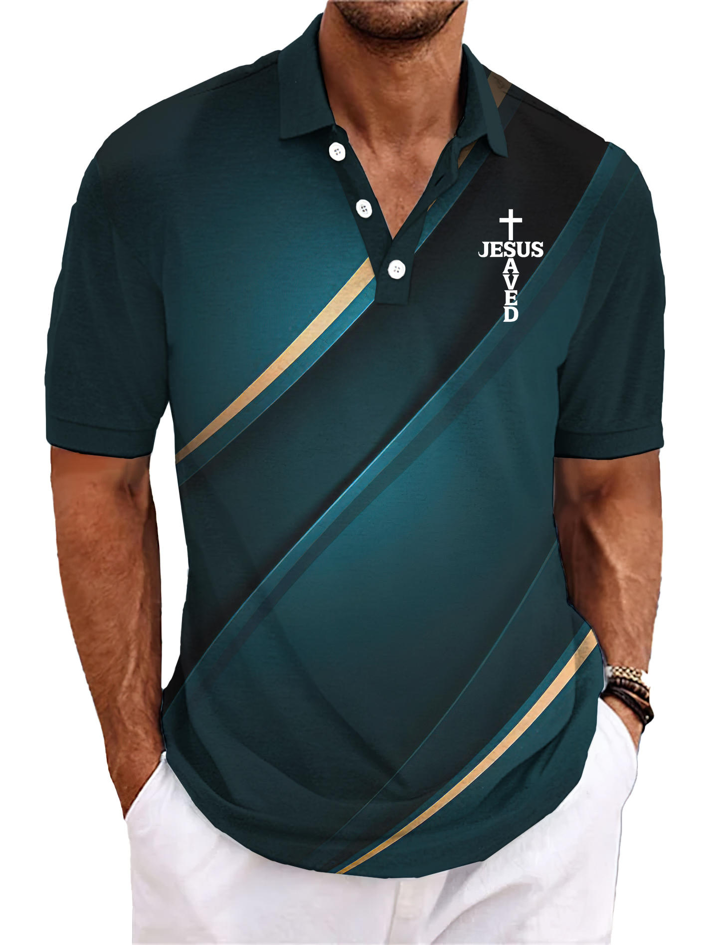 Men's Golf Casual Jesus Graphic Short Sleeve Polo Shirt