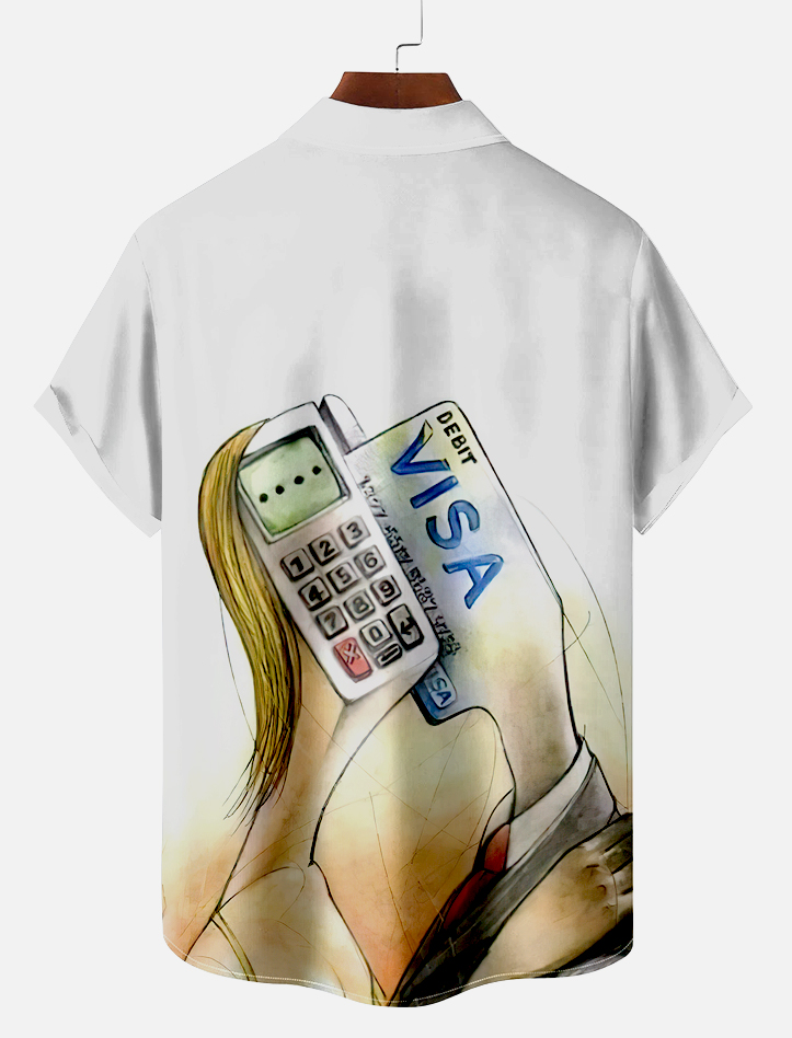 Men's retro illustration short sleeve shirt