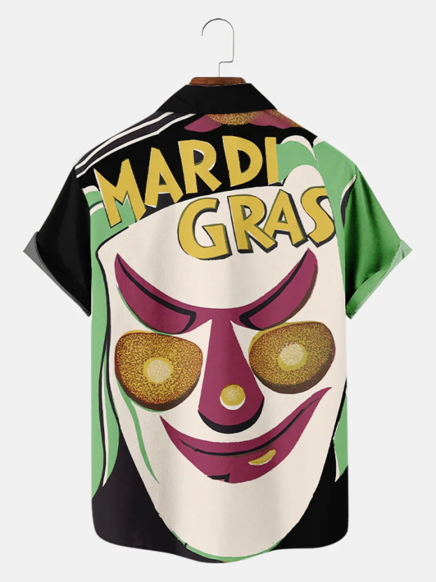 Men's Mardi Gras Elements Graphic Festive Short Sleeve Shirt