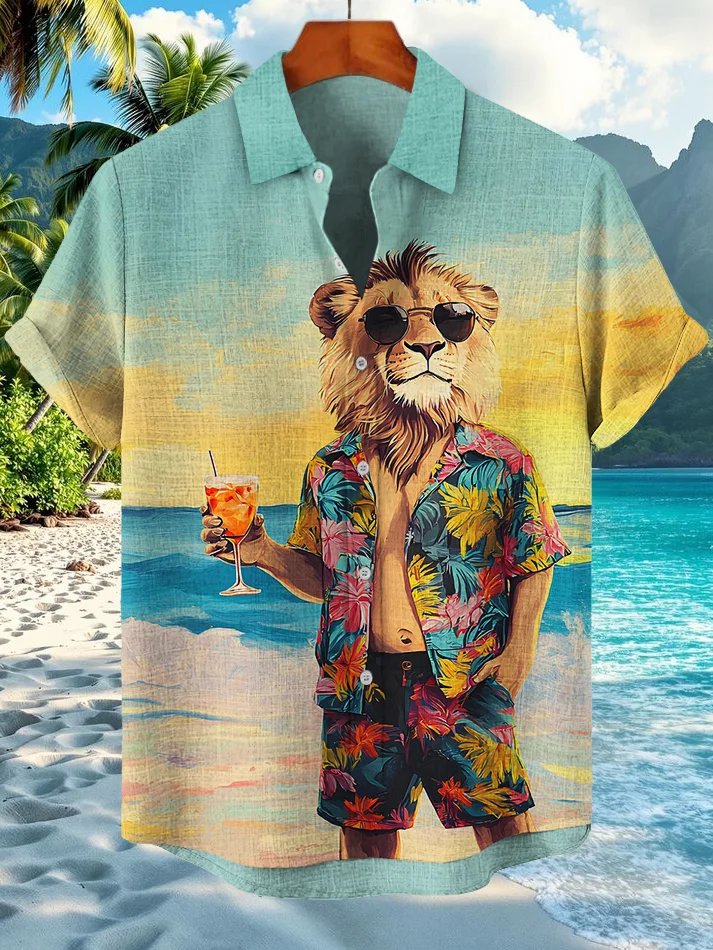 Men's Hawaiian Fun Animal Print Short Sleeve Shirt