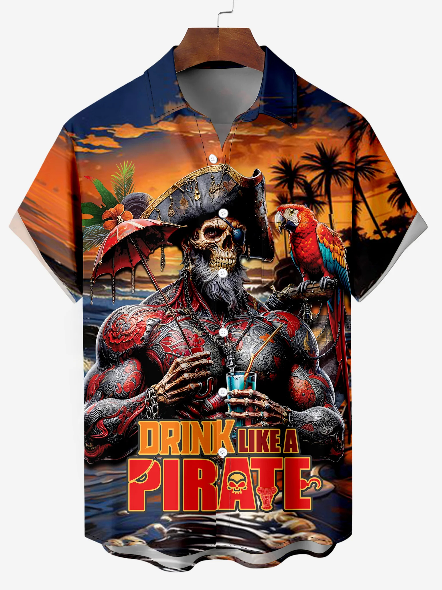 Drink Like a Pirate in Hawaii Pirate Parrot Short Sleeve Shirt