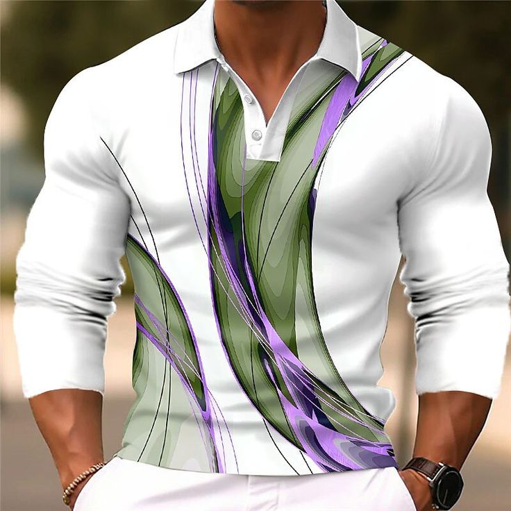 Men's Casual Long Sleeve Button-Down Polo Shirt