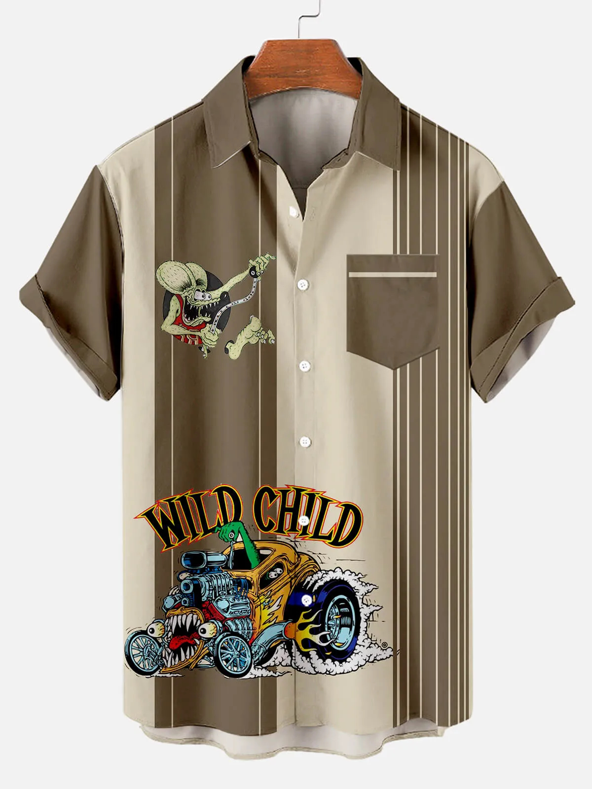 Men's Nostalgic Anime Character Retro Car Short Sleeve Shirt