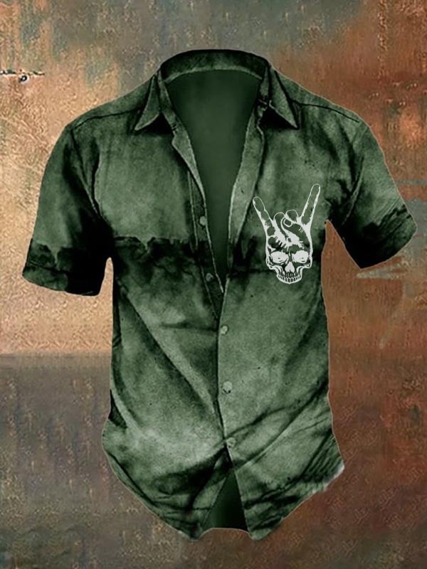 Men's Retro Dark Skull Casual Short Sleeve Shirt