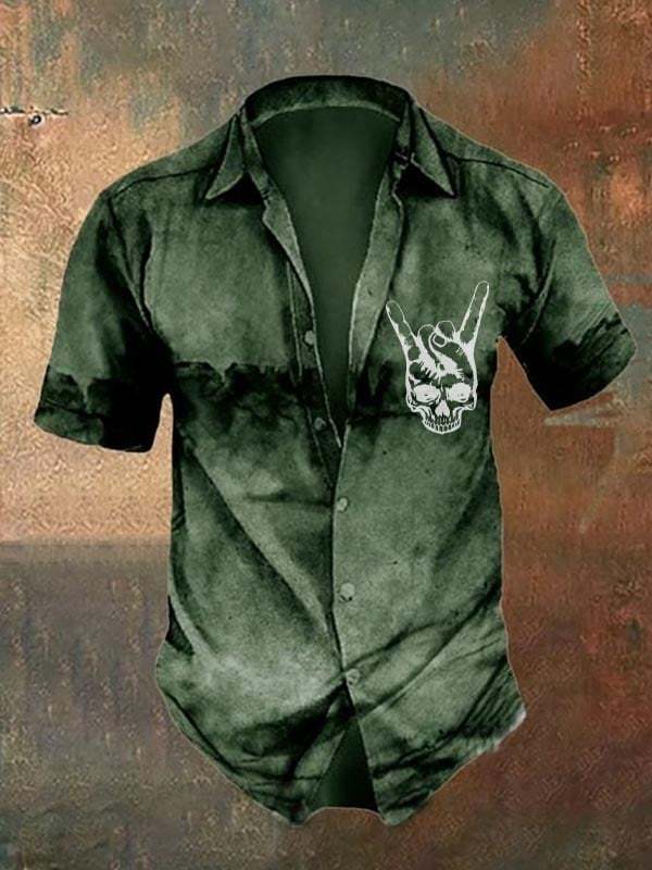Men's Retro Dark Skull Casual Short Sleeve Shirt