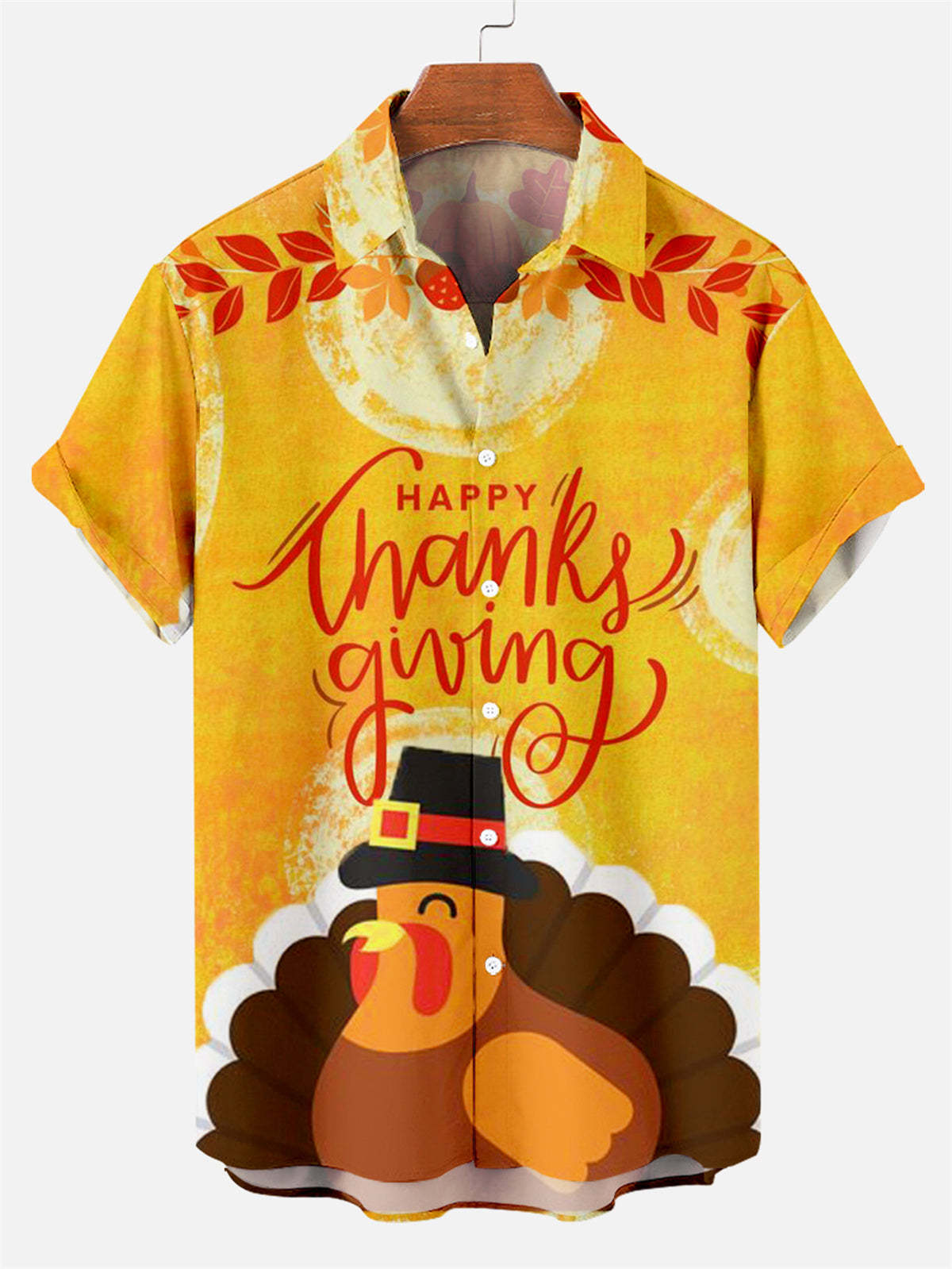 Men's Thanksgiving Creative Design Contrast Color Cartoon Turkey Pattern Short Sleeve Shirt