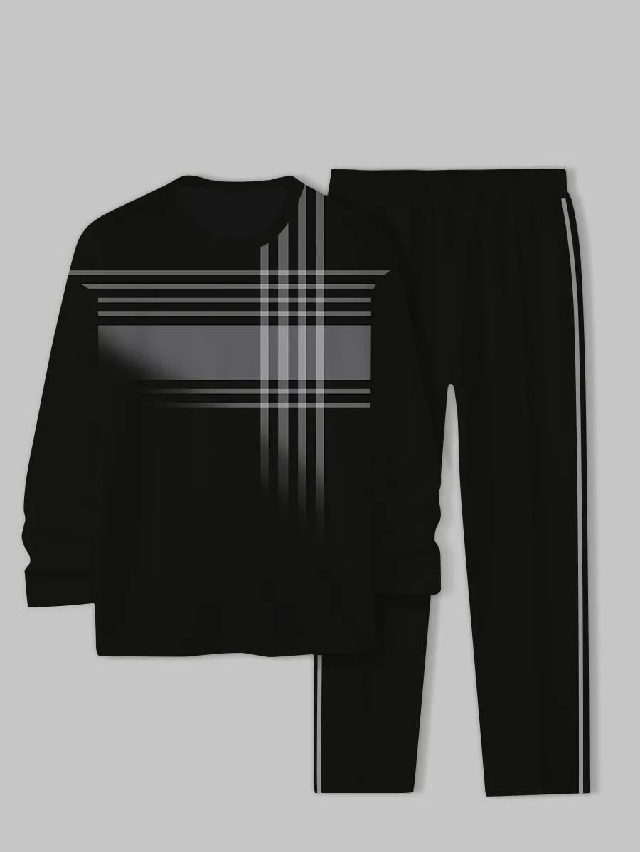 Men's Simple Colorblock Round Neck Casual Sports Set 0133