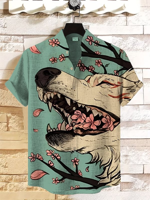 Men's Japanese Art Pattern Short Sleeve Shirt