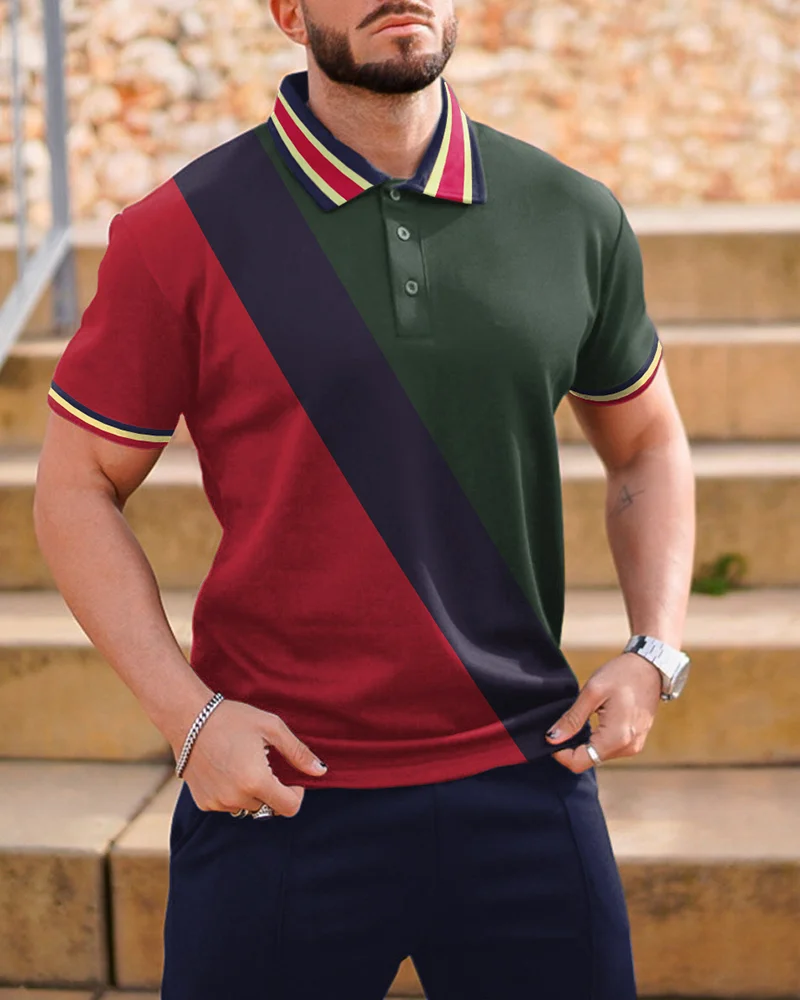 Suitmens Men's Color Block Short Sleeve Polo Shirt  073