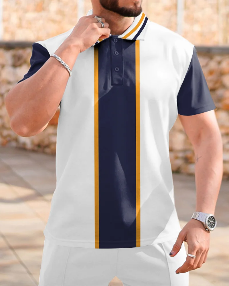 Suitmens Men's Color Block Short Sleeve Polo Shirt  054