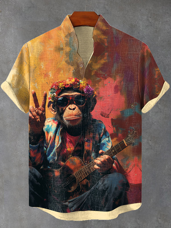 Men's Peace-Loving Monkey Hippie Soul Art Print Shirt