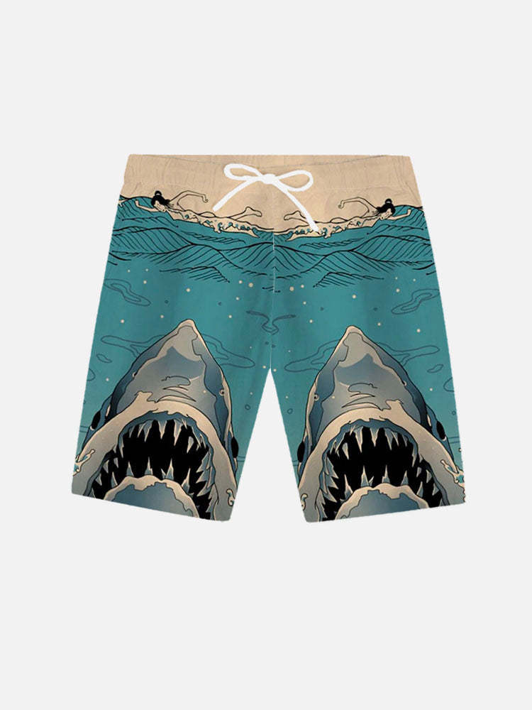 Japanese Ukiyo-E Shark Hawaiian Printing Shorts