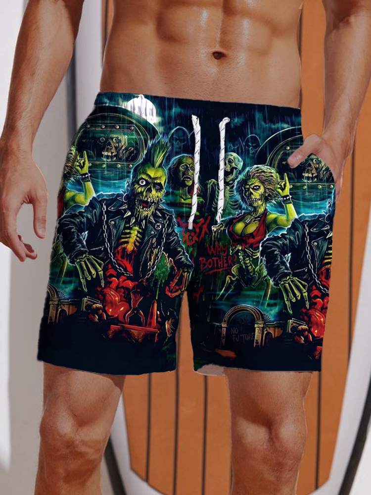 Classic Horror Punk Zombies Printing Shorts