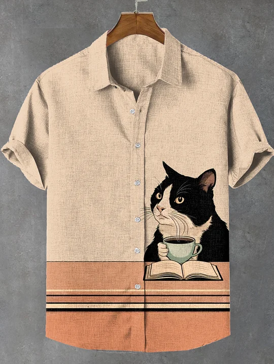 Men's Retro Cartoon chill Cat Theme Shirt