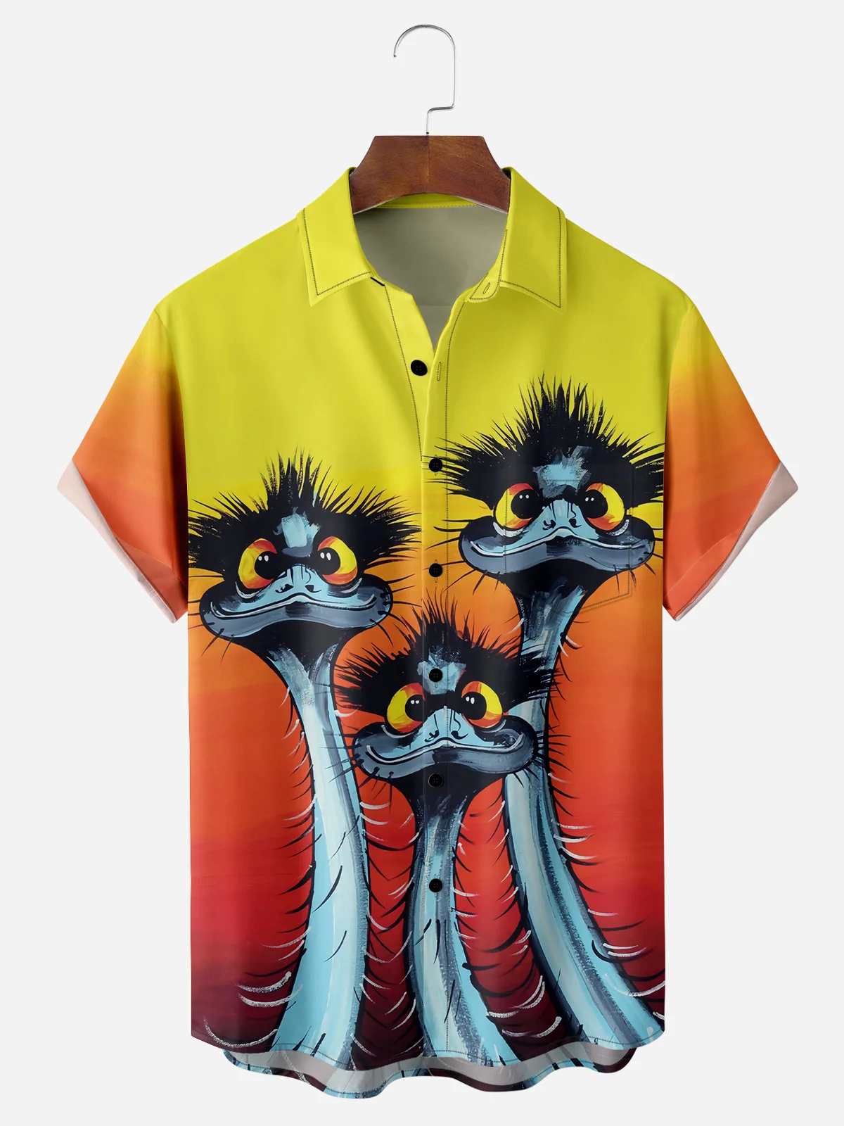 Men's fun ostrich casual short sleeved pocket shirt
