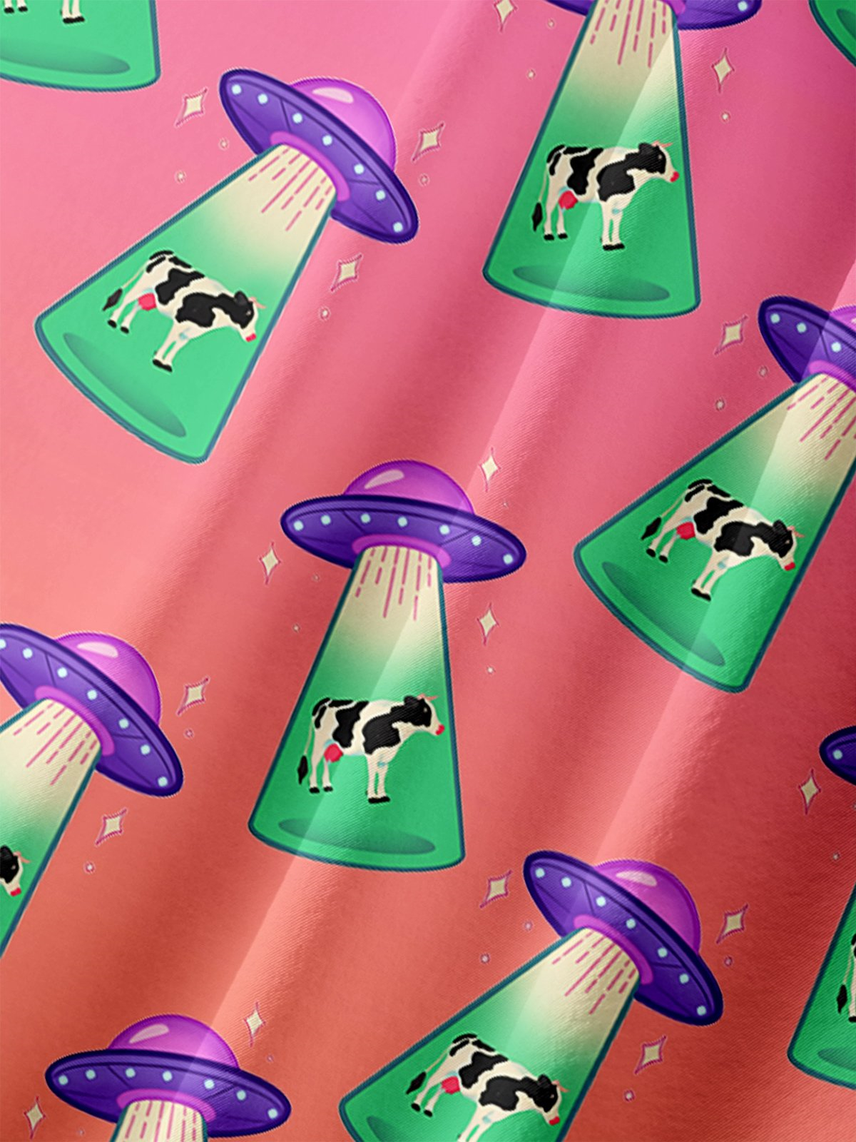 Men's Fun UFO Retro Cow Casual Short Sleeve Pocket Shirt