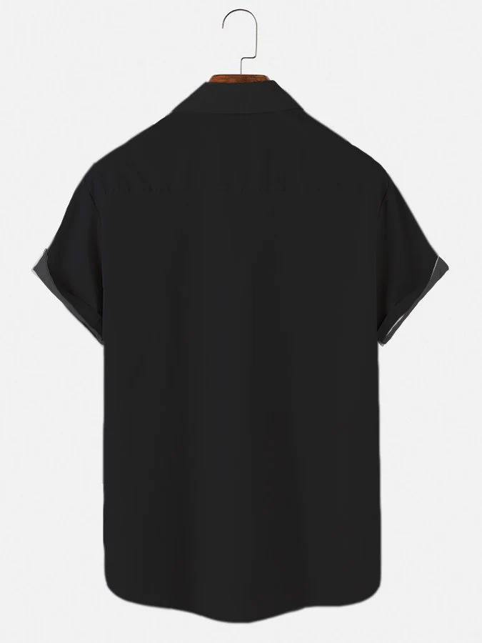 Men's St. Patrick's Day Green Hat Wine Cup Print Casual Short Sleeve Pocket Shirt