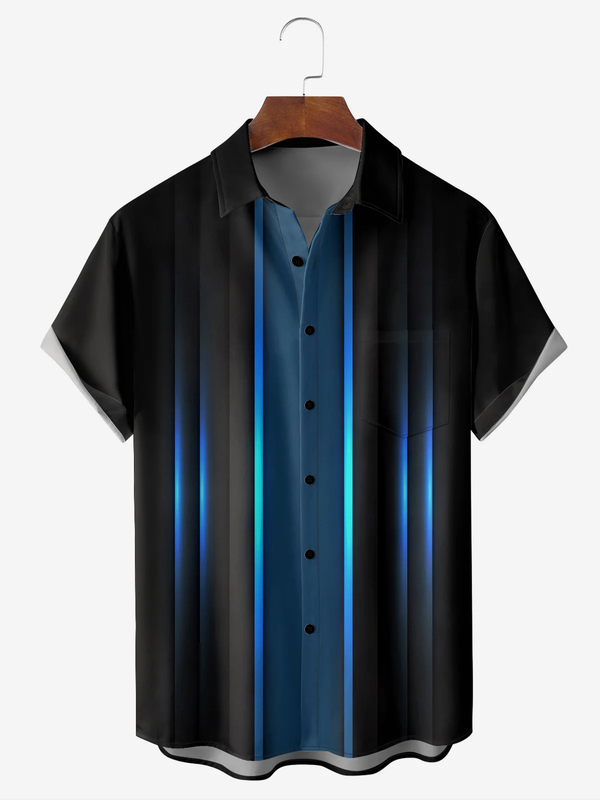 Men's casual geometric gradient pocket short sleeved shirt