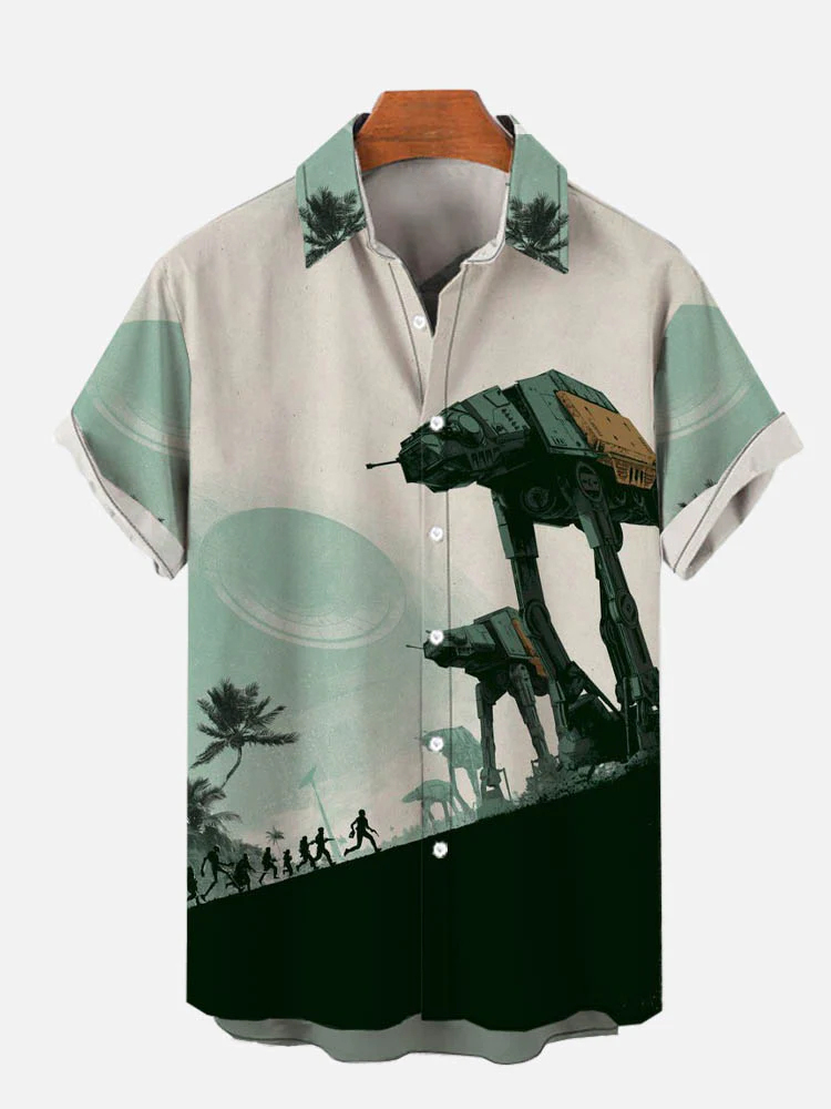 Men's technology psychedelic armored walker lapel short sleeved shirt