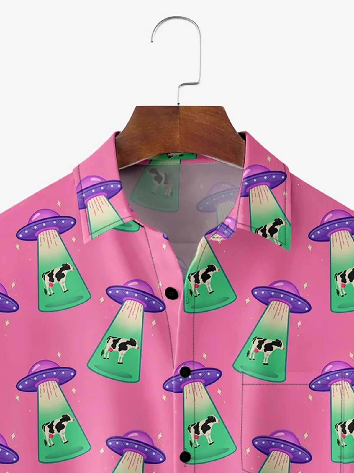 Men's Fun UFO Retro Cow Casual Short Sleeve Pocket Shirt