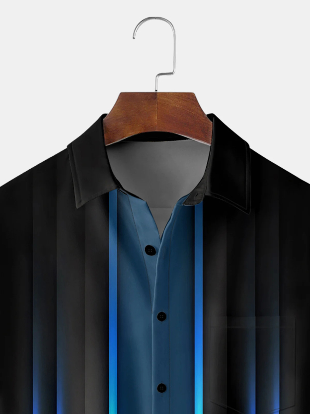 Men's casual geometric gradient pocket short sleeved shirt