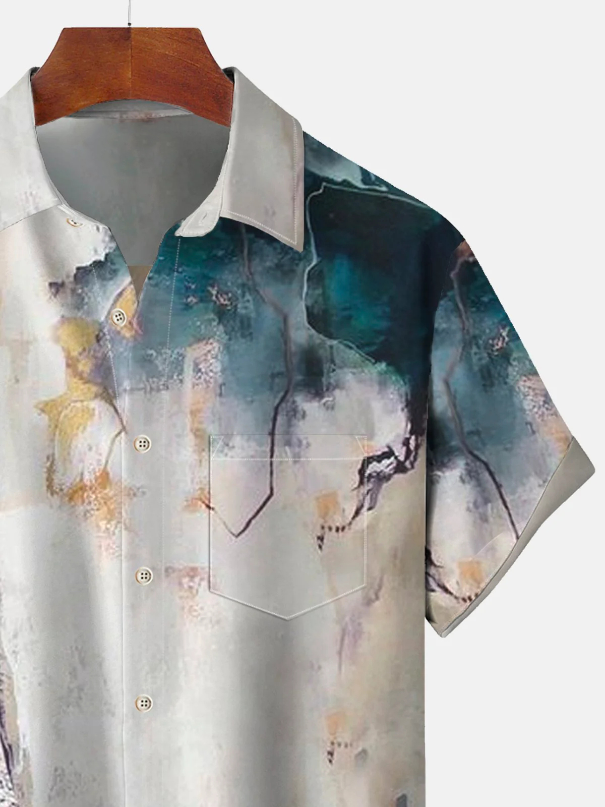 Men's retro art textured marble printed pocket shirt