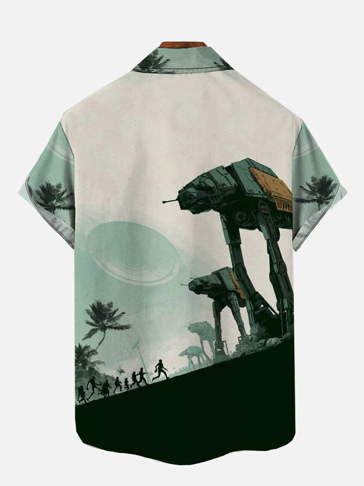 Men's technology psychedelic armored walker lapel short sleeved shirt