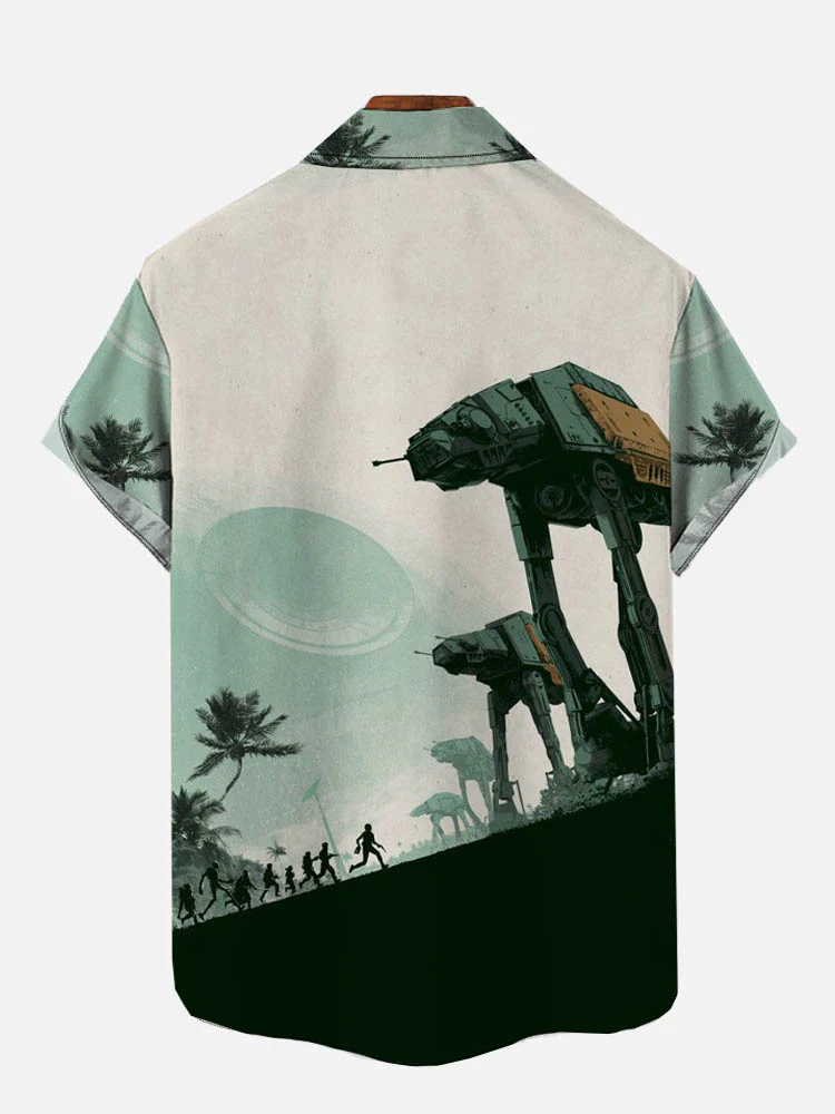 Men's technology psychedelic armored walker lapel short sleeved shirt