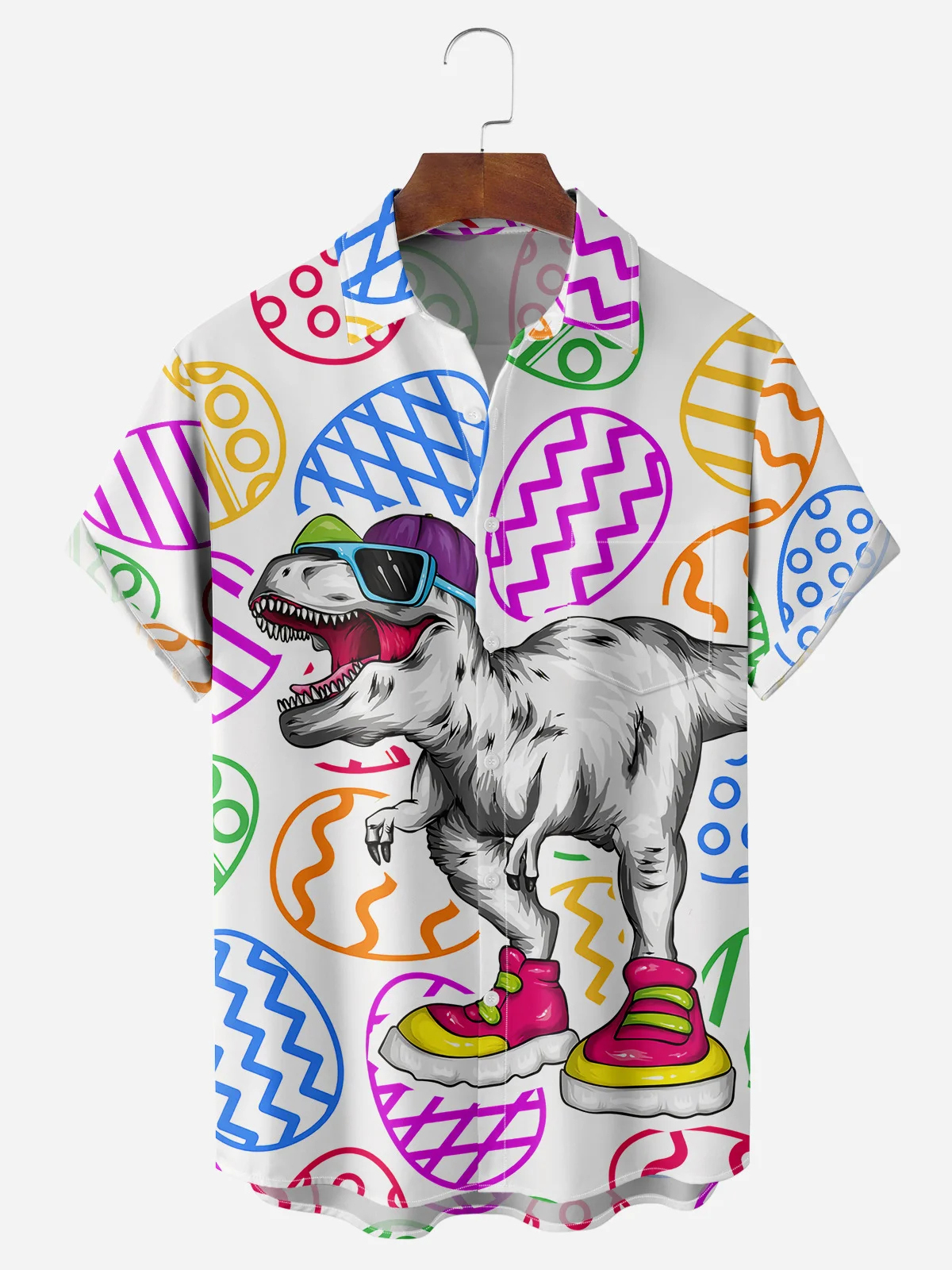 Men's Easter Fun Dinosaur Print Holiday Shirt
