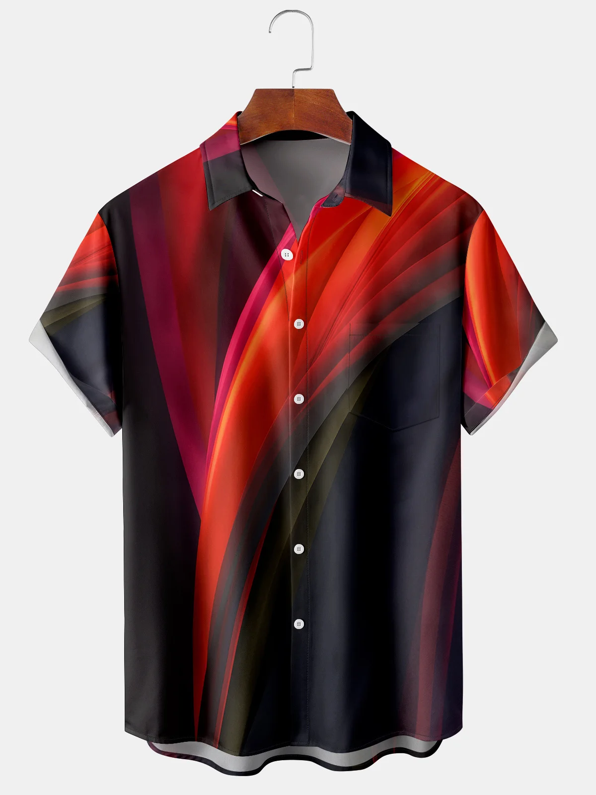 Men's casual geometric art printed collar short sleeved pocket shirt
