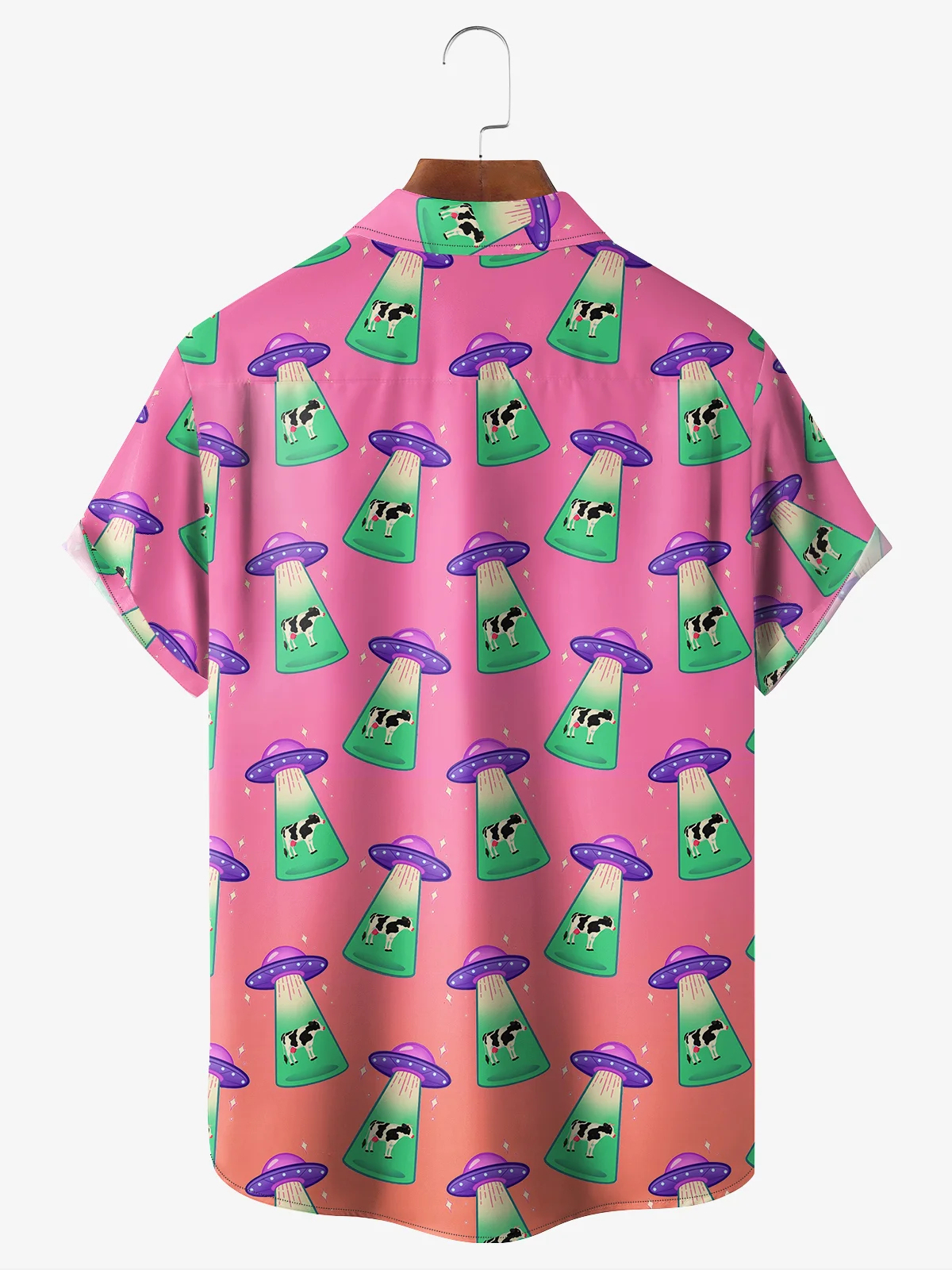 Men's Fun UFO Retro Cow Casual Short Sleeve Pocket Shirt