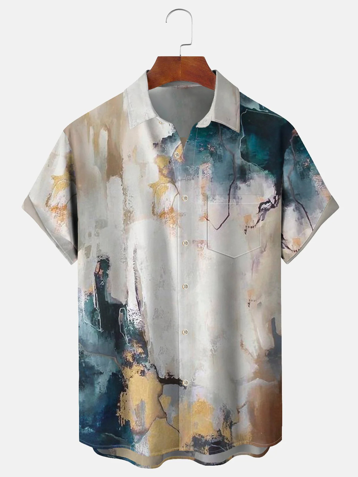 Men's retro art textured marble printed pocket shirt